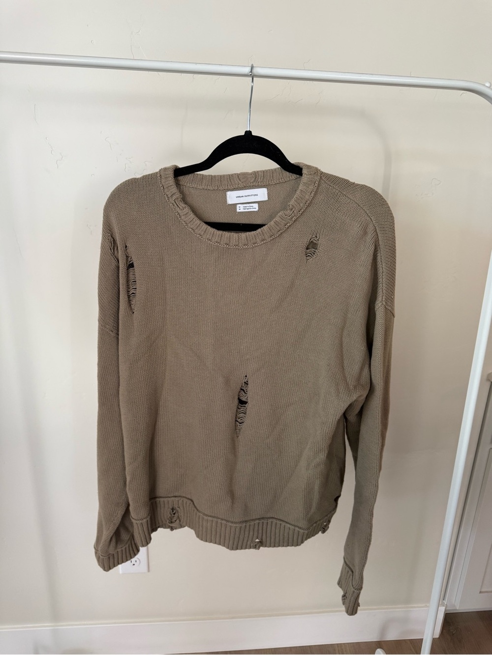 Urban Outfitters Distressed Knit Crewneck Sweater in Taupe